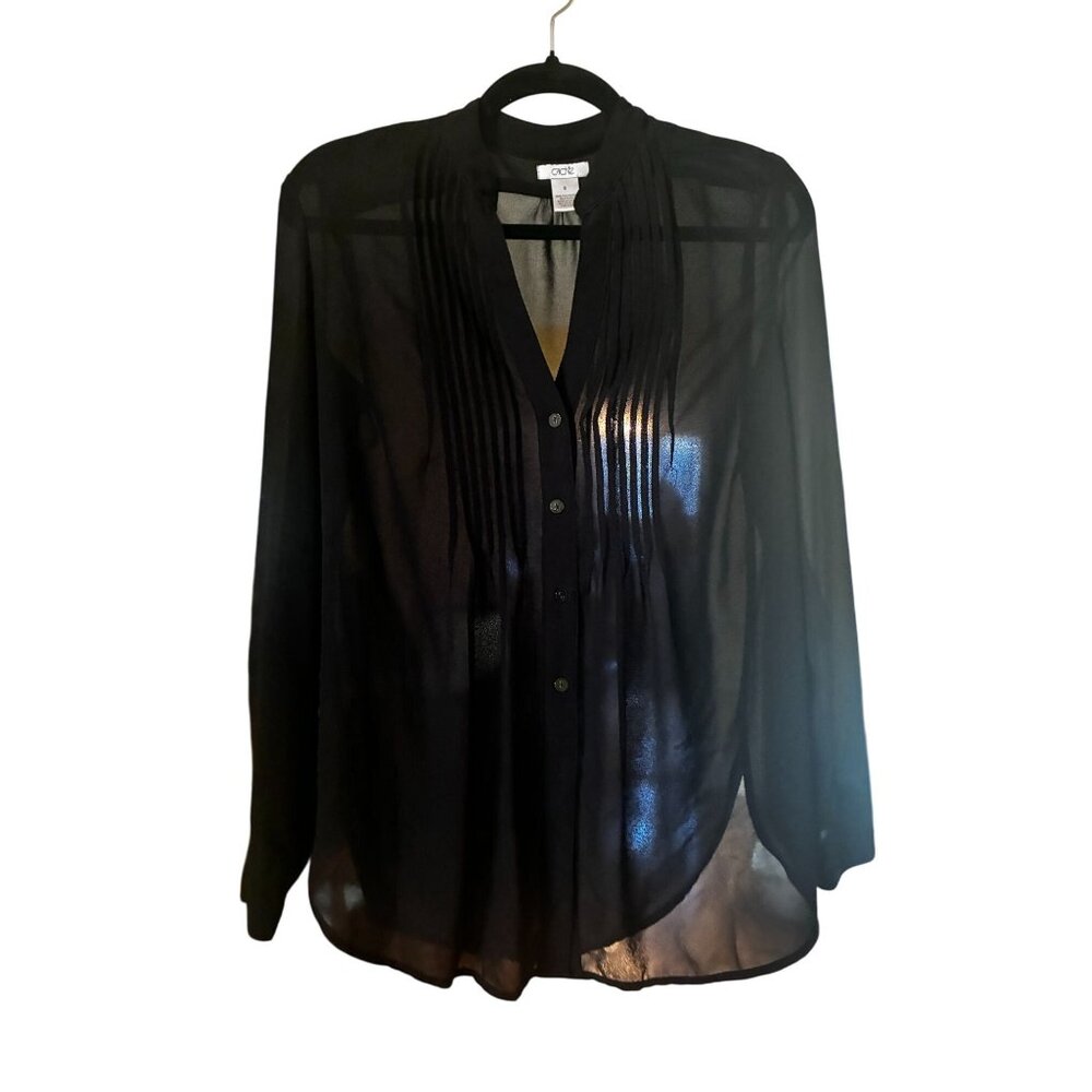 Cache Black Sheer Blouse Size Small | Pintuck Detail | Lightweight Dreamwear